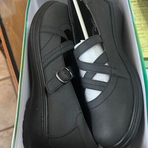 Easy Street Black Buckle Flats